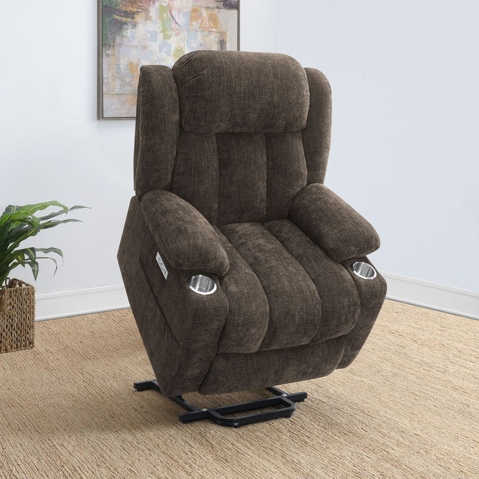 Beca - Upholstered Power Lift Recliner With Cupholders And USB Charging