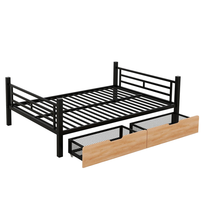 Full Size Convertible Bunk Bed With 2 Drawers Durable - Black