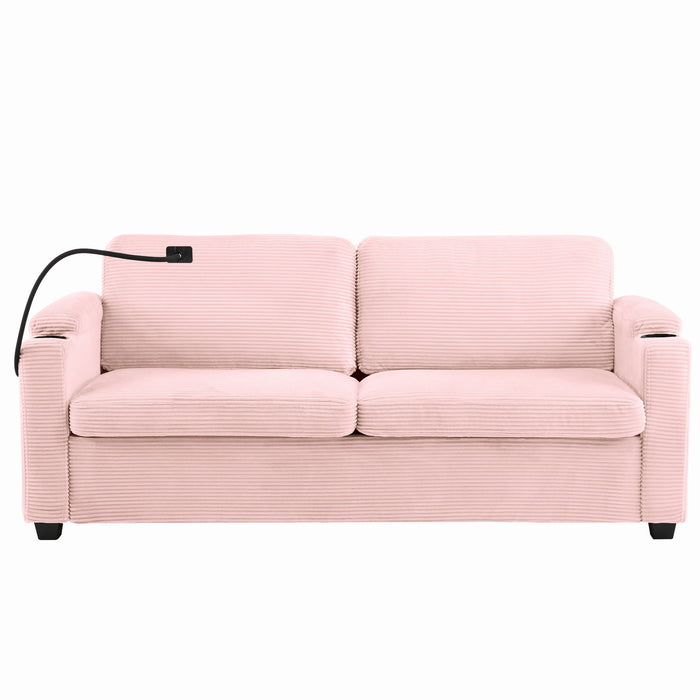Sleeper Sofa Loveseat Sofa With Full Size Mattress, 2 USB Ports, 2 Cup Holders, 2 Side Pockets And Phone Holder