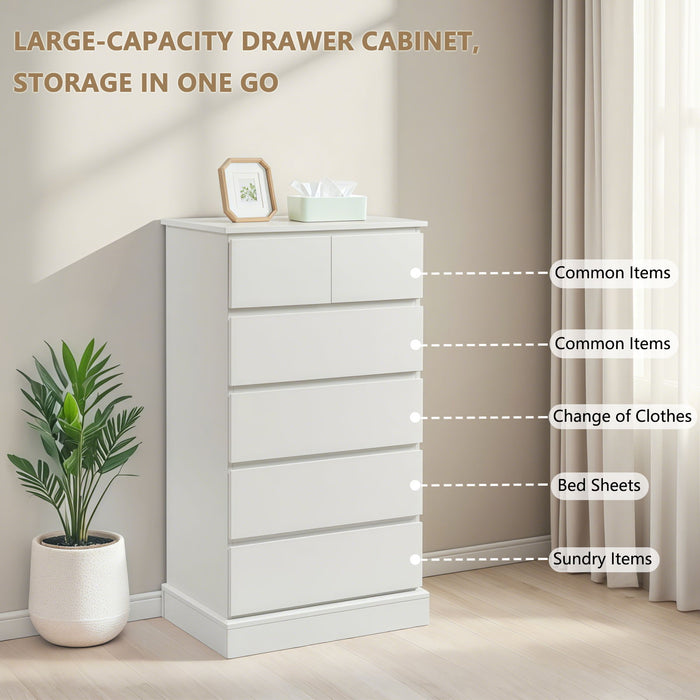 6 Drawer Tall Dresser With Concealed Handles, Vertical Storage Cabinet For Bedroom - White