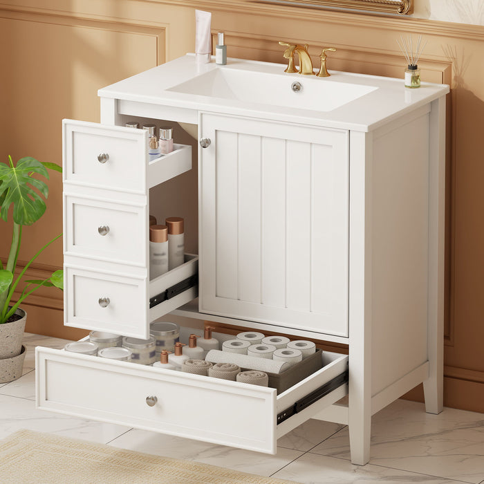 Modern Bathroom Vanity With Sink, 1 Cabinet & 3 Drawers