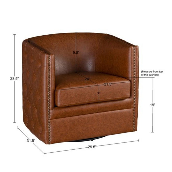 Swivel Chair With Tufted Barrel Design And Nailhead Accents
