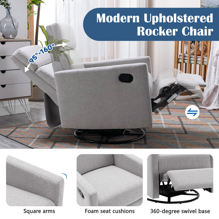 Modern Upholstered Rocker Nursery Chair Plush Seating Glider Swivel Recliner Chair