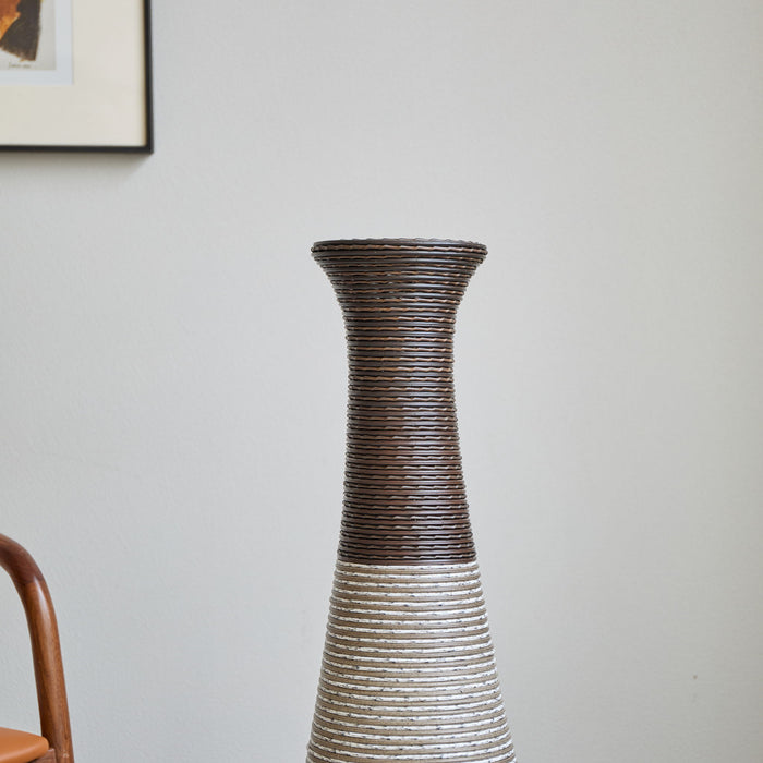 Tall Standing Designer Floor Vase Durable Artificial Rattan Elegant 2 Tone Finish Ideal Decor Accent For Living Room, Bedroom, Entryway Stylish Home Decor Statement Piece - Black / Gray