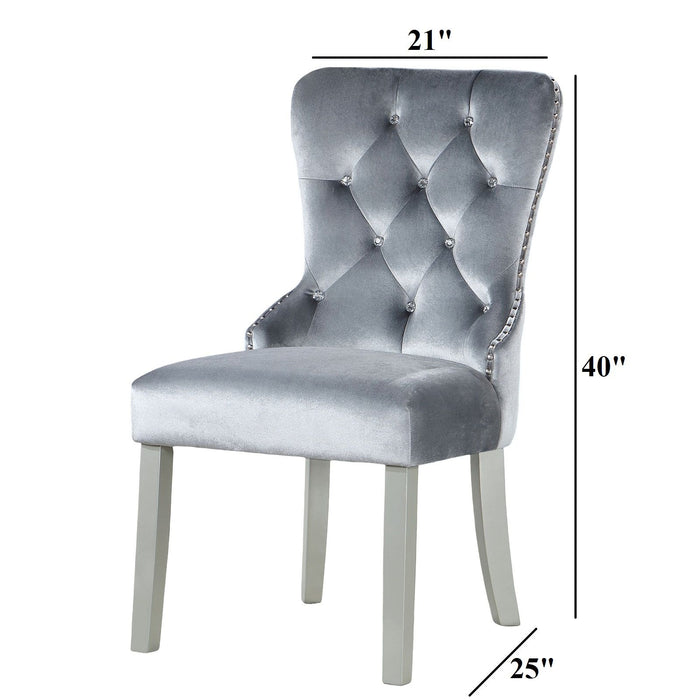 Upholstered Wingback Dining Chair (Set of 2) - Dark Gray / Silver