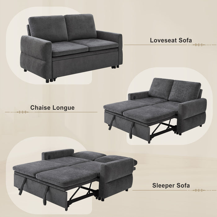 Convertible Sofa Bed Loveseat With Adjustable Backrest And USB Ports