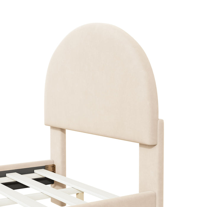 Upholstered Platform Bed With Classic Semi-Circle Shaped Headboard