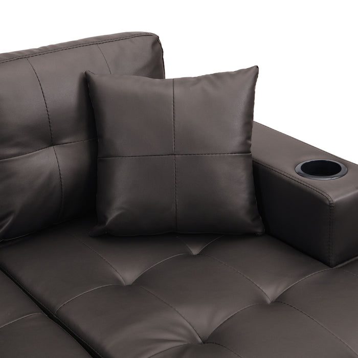 Modern Sectional Sofa Set With Chaise Lounge And Cup Holder