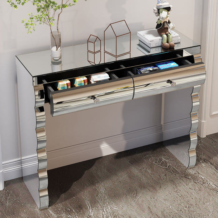 Console Table With 2 Drawers For Living Room - Silver