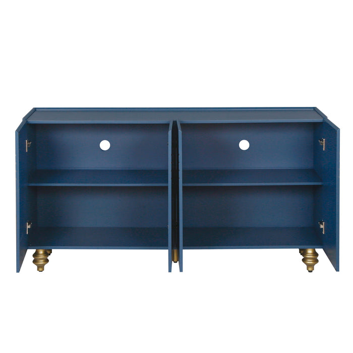 Modern Fluted Sideboard Buffet With Storage, Curve Element, 4 Doors With Adjustable Shelves