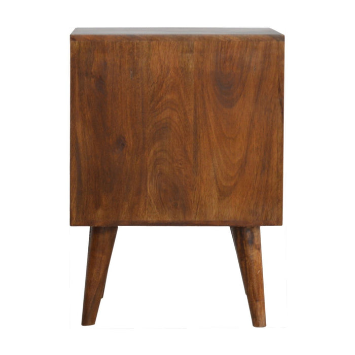 Cube Carved Bedside Table Nightstand - Chestnut