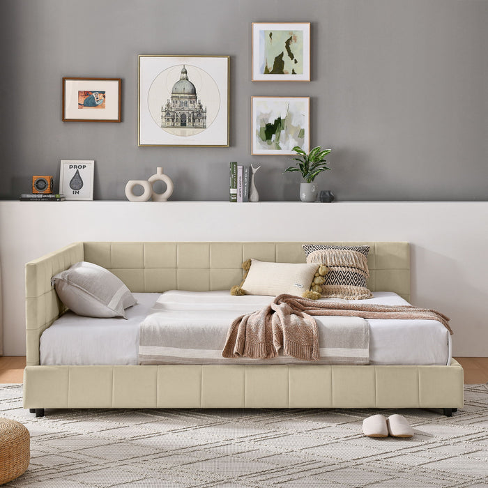 Mid-Century Storage Upholstered Tufted Bed Frame With Backrest And Armrests