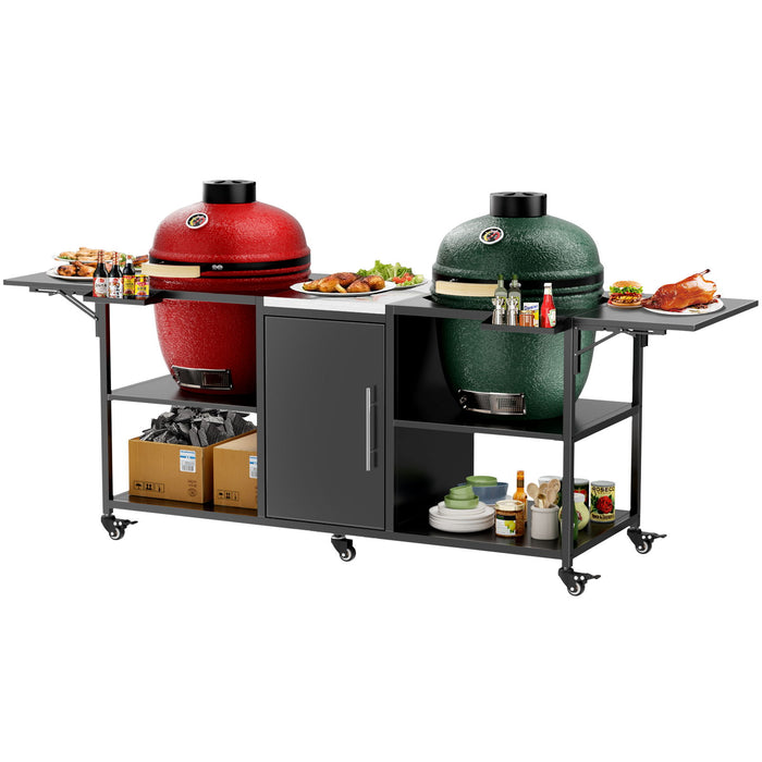 Outdoor Grill Cart For 2 Big Egg - Black / Silver