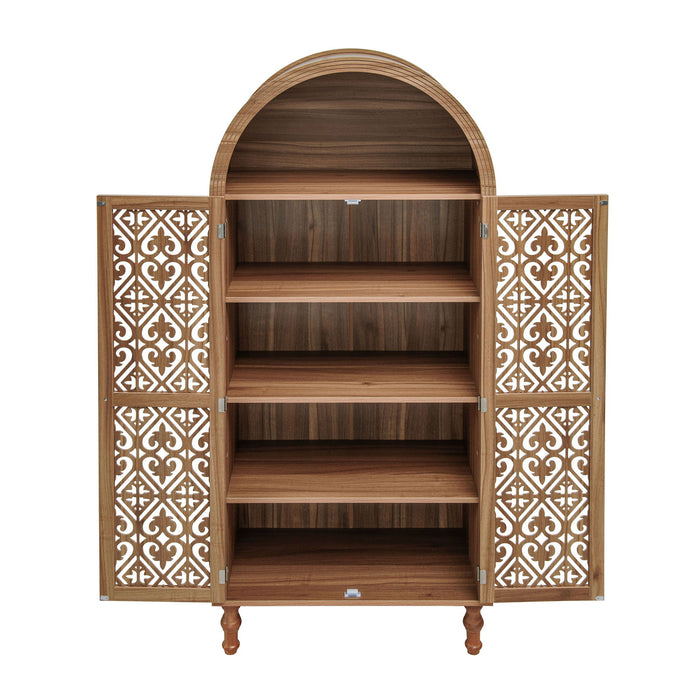Tall Kitchen Pantry Cabinet With Hollow Carved Doors Adjustable Shelves Versatile Storage Cabinet For Kitchen - Walnut