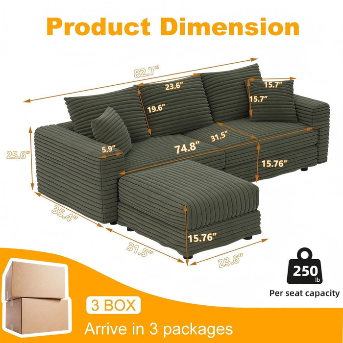 Convertible Deep Seat Sofa With Soft Pillows And Ottomans