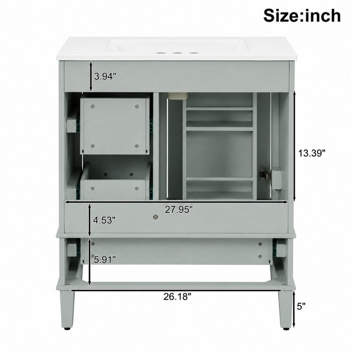 Bathroom Vanity With Sink, Soft Closing Door And Drawers - Light Green