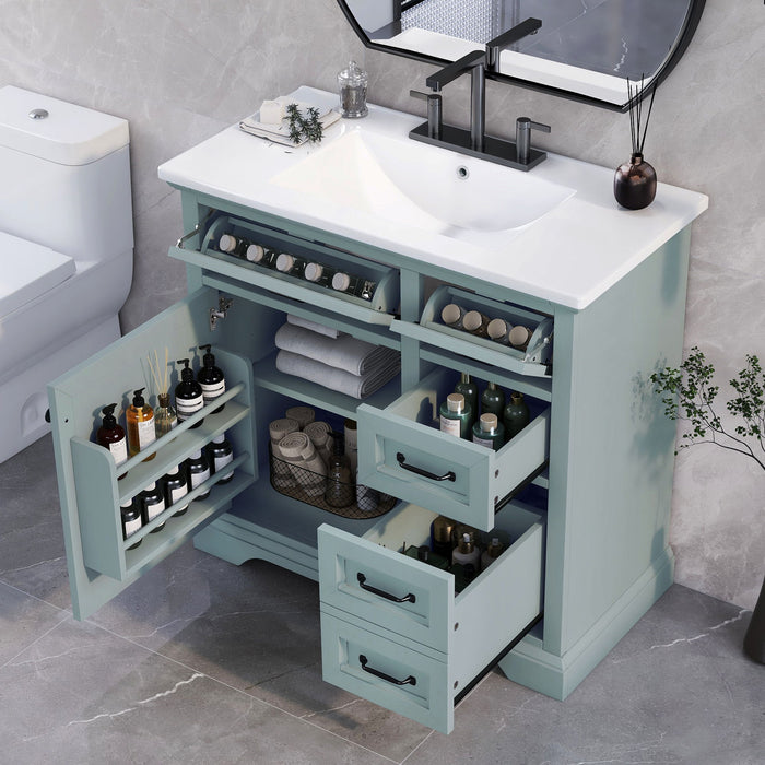 Bathroom Vanity With Sink, 2 Tip Out Drawers, Soft Close Hinges - Gray