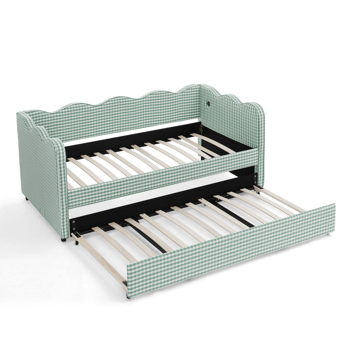 Gingham Daybed With USB Charging Port, Wave Shaped Design