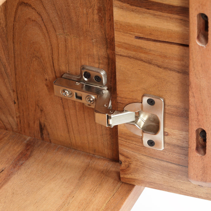 Boho Handcrafted 3 Door Sideboard, Carved Texture & Artisanal Charm - Natural