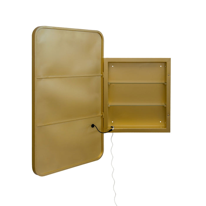 Rectangle Medicine Cabinet Mirror Bathroom Mirror With Storage Wall Mounted Medicine Mirror Cabinet With LED - Gold