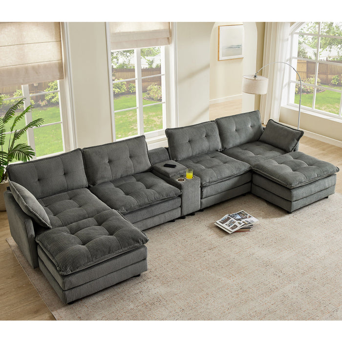 Oversized Modular Sectional Sofa With Multi Functional Console