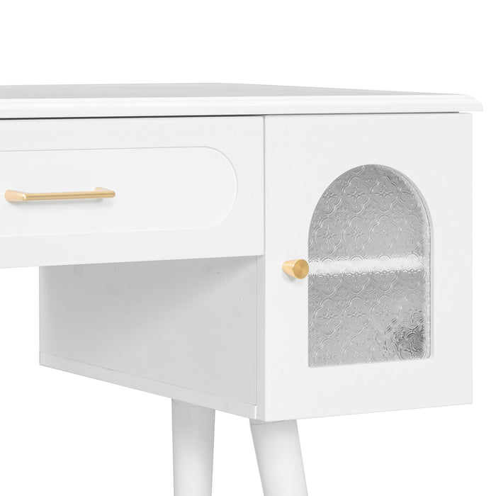 Elegant Vanity Makeup Table & Chair Set Modern Dressing Table With Organizer Writing Desk Charging Port Engineered Wood - White