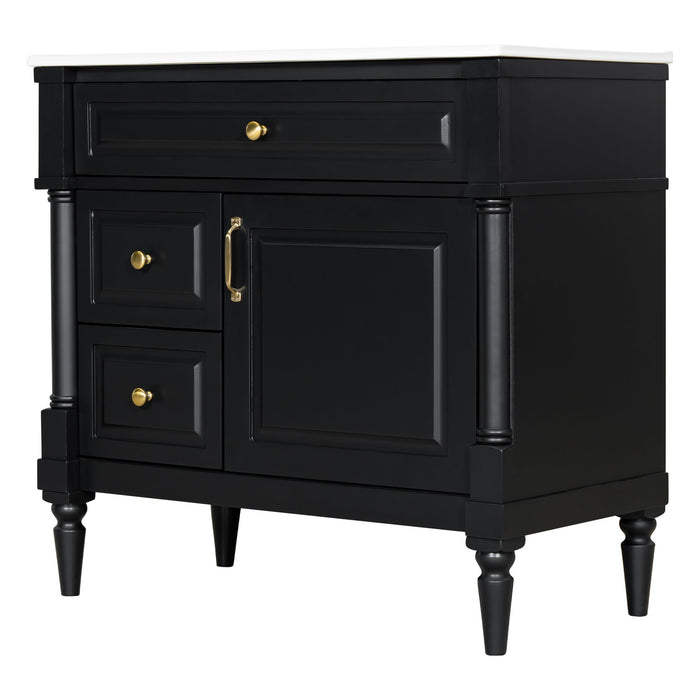 Freestanding Bathroom Vanity With Sink, Adjustable Shelf, Flip Drawer