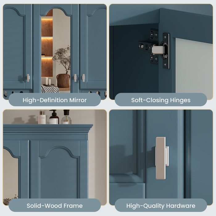 Wall Mount Mirror Cabinet With Adjustable Shelves, Soft Closing Hinges
