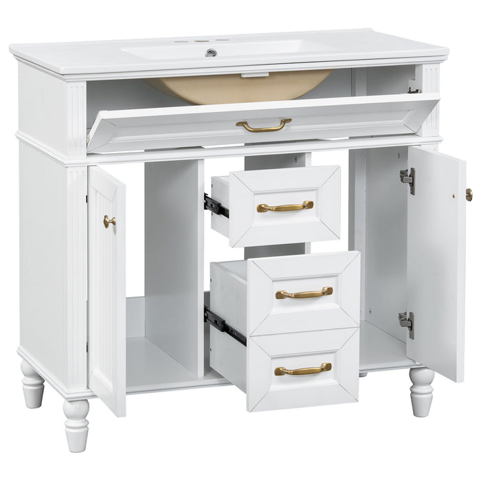 Bathroom Vanity With Sink, Flip-Out Top Drawer, Soft Close Doors, 2 Storage Drawers