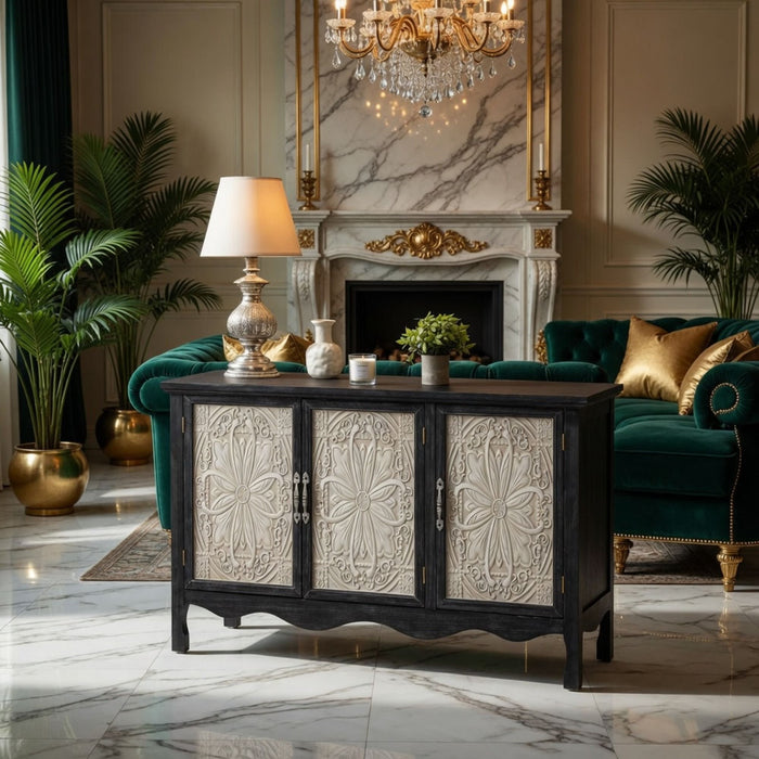 3 Door Sideboard Buffet Cabinet With Storage - Black