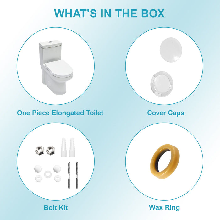 1 Piece Toilet For Bathroom, Dual Flush 1.1 / 1.6 Gpf, Soft Closing Seat - White