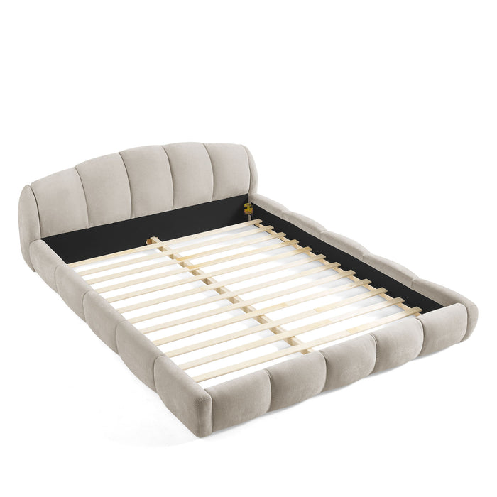 Upholstered Platform Bed Frame, Low Profile Floor Bed, No Box Spring Required