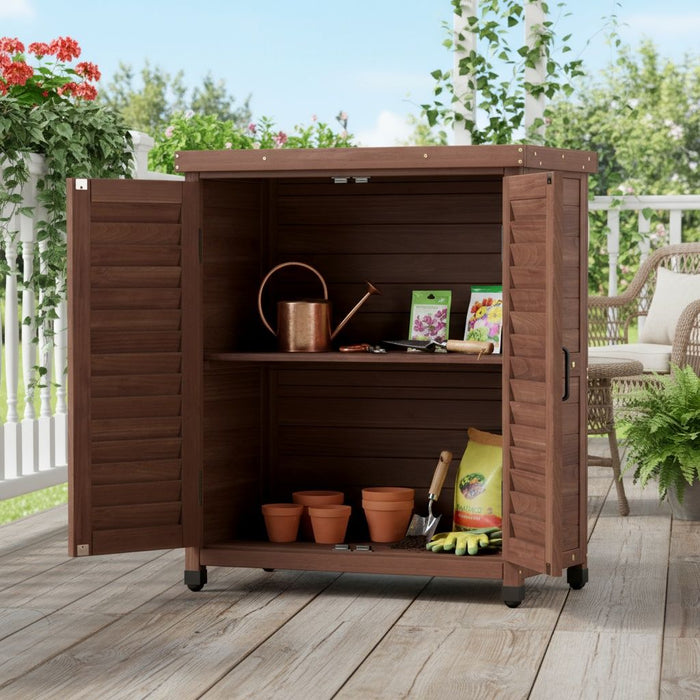 Potting Bench With Storage Cabinet And Metal Table Top For Outdoor
