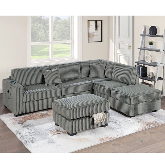 3 Piece Sectional Sofa With Reversible Chaise And USB Storage Ottoman