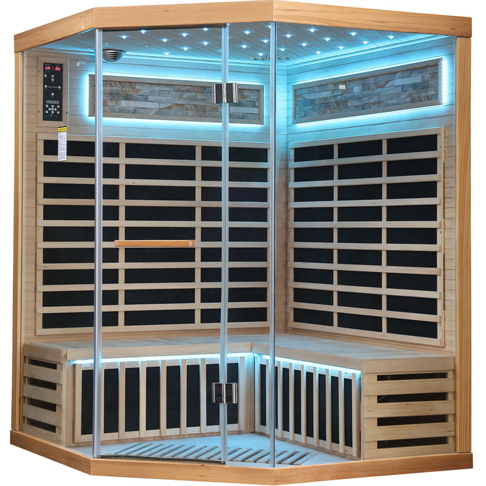 Pentagonal Sauna Room With Carbon Heating Plates - American White Oak