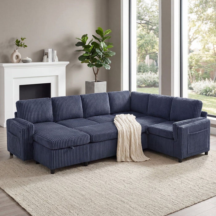Convertible U-Shaped Sectional Sofa Bed With USB Ports And Storage