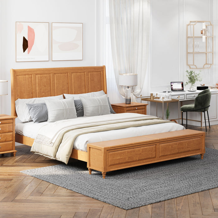 Sleigh Bed Frame With Tall Headboard And Storage Bench