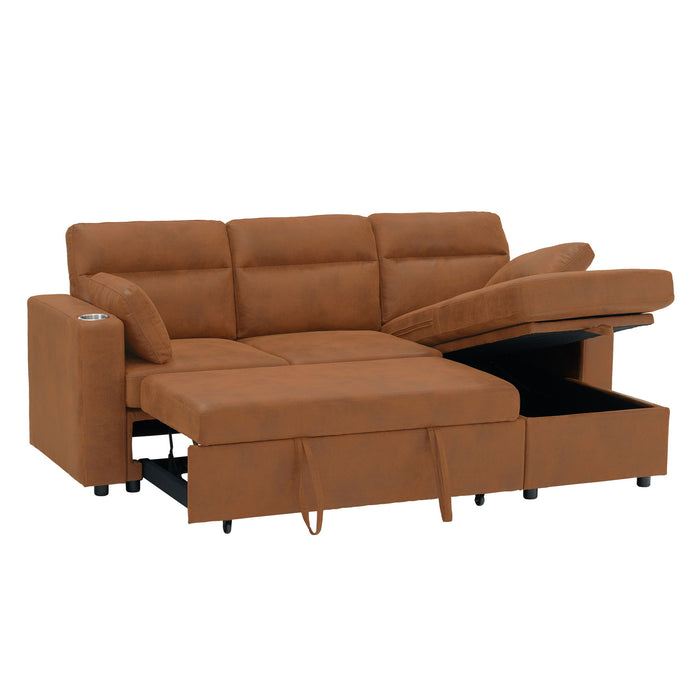 Convertible L - Shaped Sectional Sofa Bed With Storage Chaise, Cup Holders