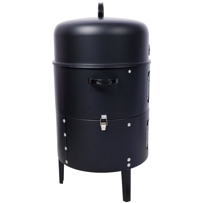 Heavy Duty Round Bbq Grill 17" Steel Charcoal Smoker For Outdoor Cooking - Black