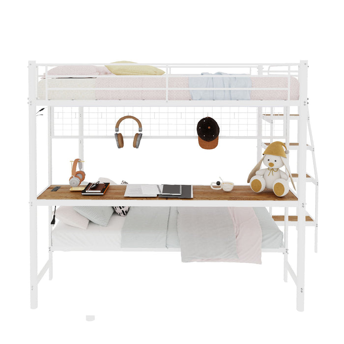 Bunk Bed With Built In Desk And LED Lighting