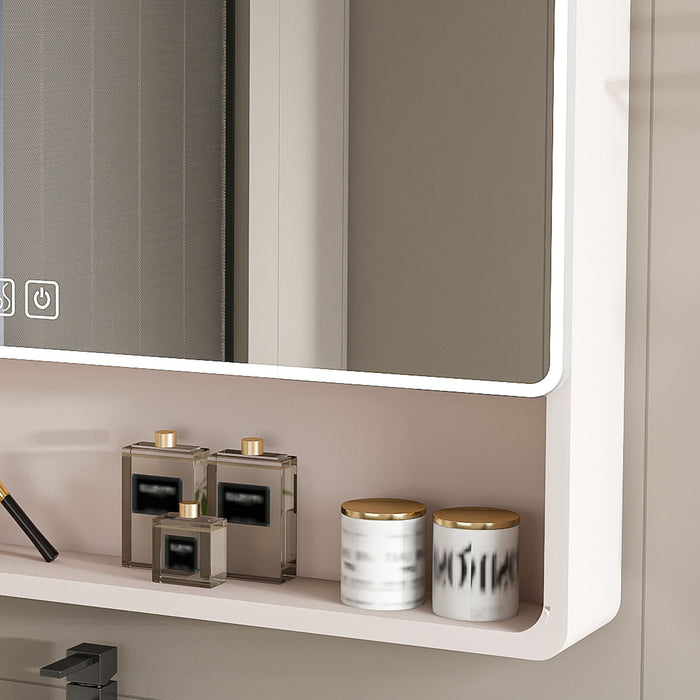 Aluminium Medicine Cabinet Mirror, With 3 Colors LED Light And Defogging Function - Khaki