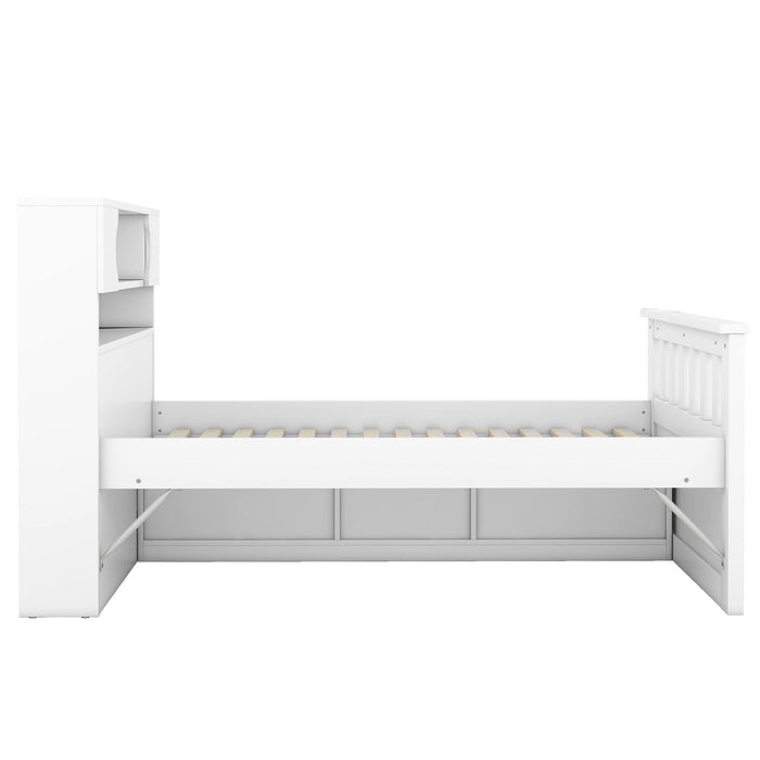 Captain Platform Bed Frame With Storage Bookcases, Shelves, And 4 Drawers