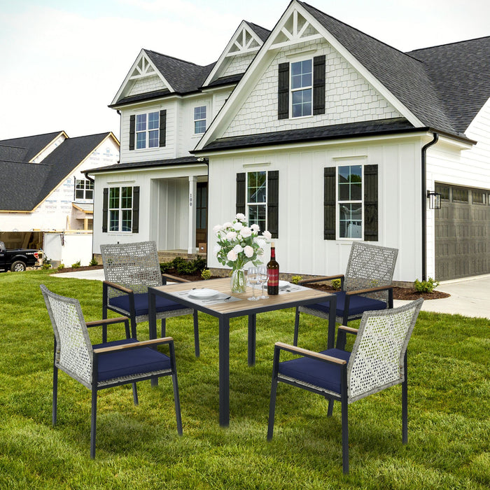 5 Piece Patio Dining Table Set, Acacia Wood Table Top With Umbrella Hole