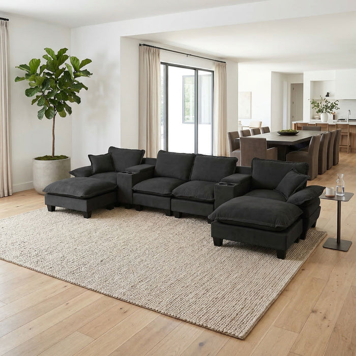 Modular Cloud Couch Sofa With Cup Holders & Storage, USB Port