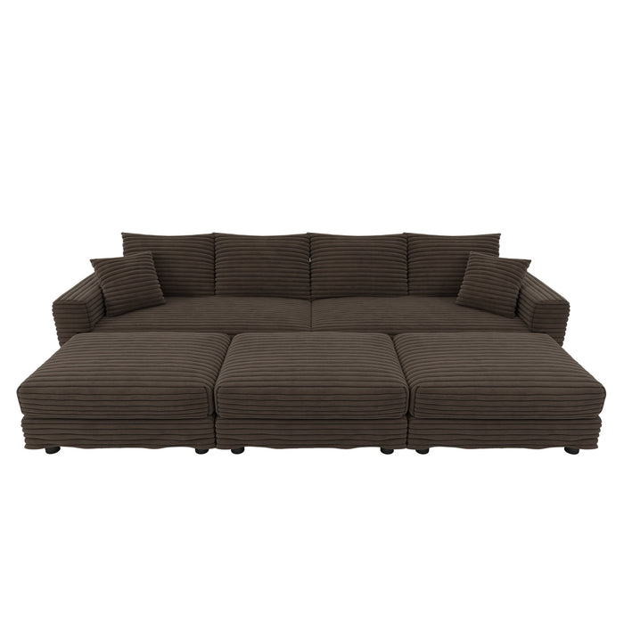 Deep Seat Convertible Sofa With Soft Pillows And Ottomans