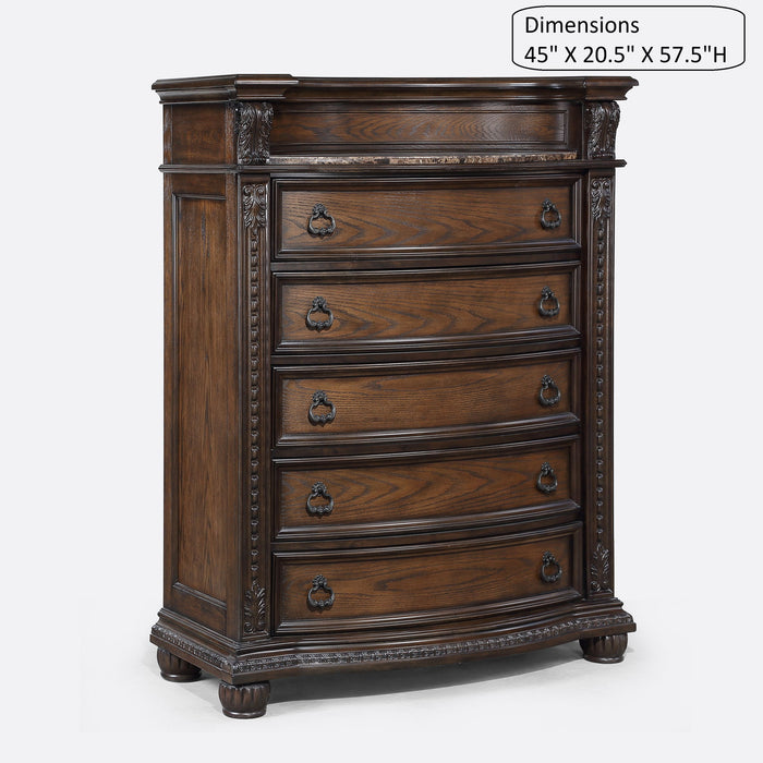 5 Drawer Tall Chest - Brown / Coffee