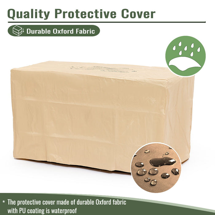 Fire Pit Table, Glass Wind Guard And Rain Cover, Lid - Brown