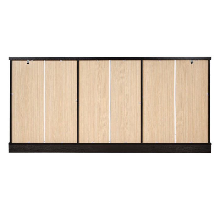 Sideboard Cabinet With 3 Drawers And 6 Arched Doors, Accent Storage Cabinet With Adjustable Shelves For Dining Room - Black