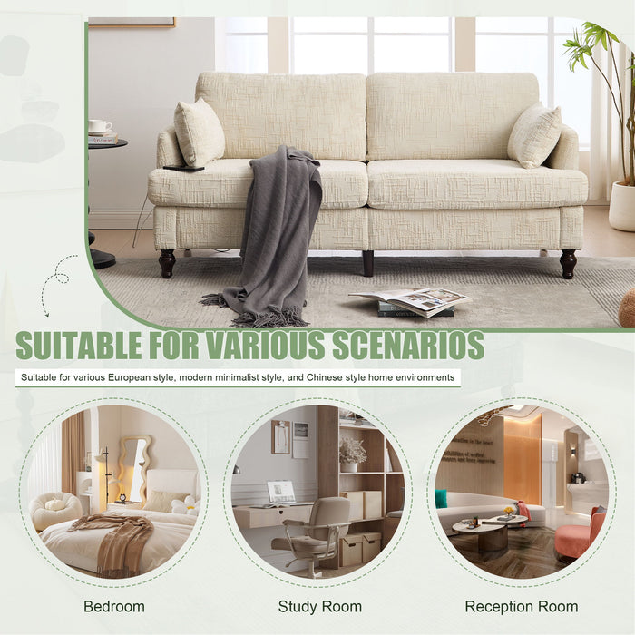 Chenille 2 Seater Sofa With LED Light, USB Charging Port, And Storage Bag