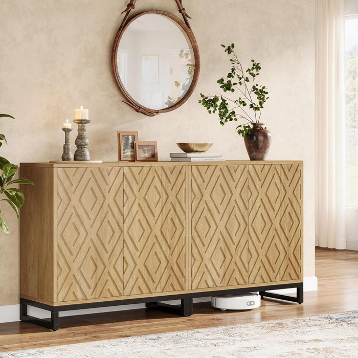 Sideboard Buffet Cabinet With 4 Doors & Shelves, Credenza Table For Dining Room - Warm Brown